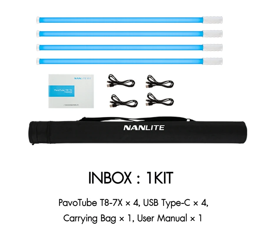 Nanlite Pavotube T8-7X RGBWW LED Pixel Tube Light 4Kit-Des6