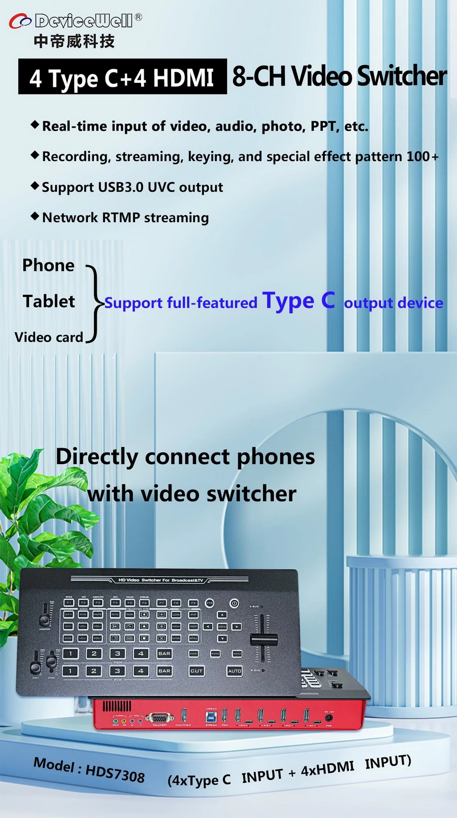 DeviceWell HDS7308 8-CH Video Switcher-Des1
