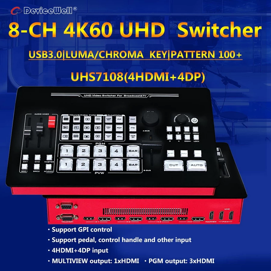 DeviceWell UHS7108 8-CH 4K60 UHD Switcher-Des