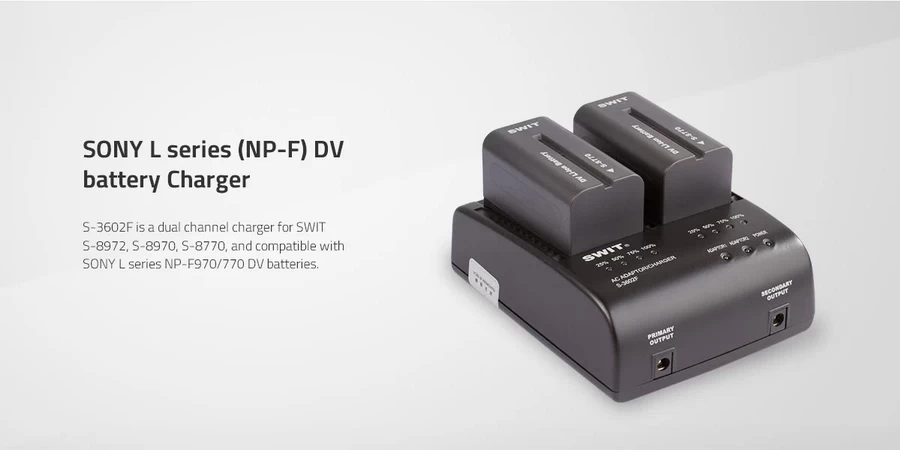SWIT S-3602F 2-ch SONY NP-F Charger and Adaptor-Des1