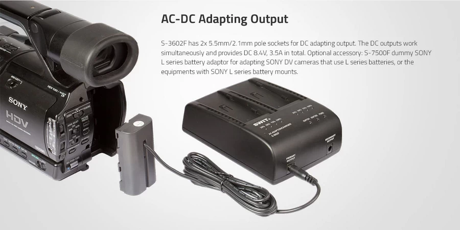SWIT S-3602F 2-ch SONY NP-F Charger and Adaptor-Des3