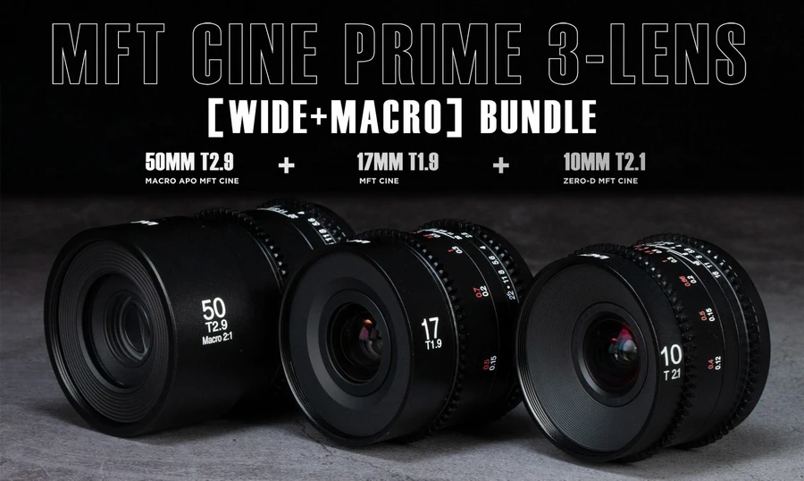 Laowa MFT Cine Prime 3-Lens Wide+Macro Bundle (10mm T2.1, 17mmT1.9,50mmT2.9 Macro ) For MFT-Des1